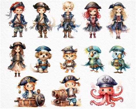 Watercolor Pirates Clipart Watercolor Pirate Birthday Party Clipart