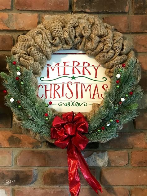 Merry Christmas Red Ribbon 16" Burlap Wreath Door Decor - Anchor Bay Life