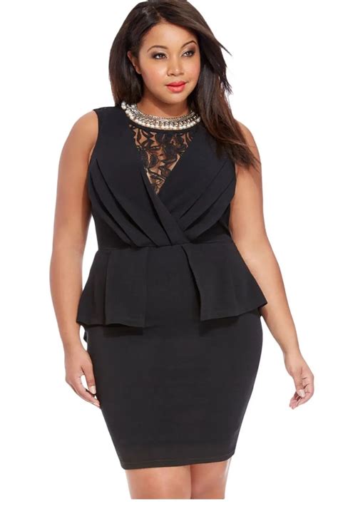 Lace Detail Plus Size Peplum Dress Lc22632 Plus Size Peplum Dress