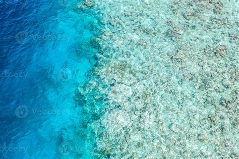 Beautiful Coral Reef In Maldives Island Aerial Landscape Shallow Sea