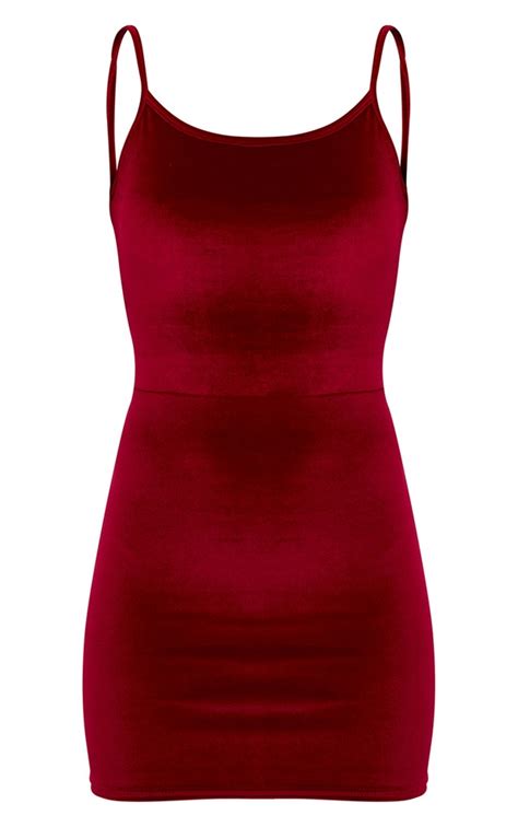 Burgundy Velvet Scoop Back Bodycon Dress Prettylittlething