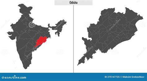 State Of Odisha India With Capital City Bhubaneswar Hand Drawn Map