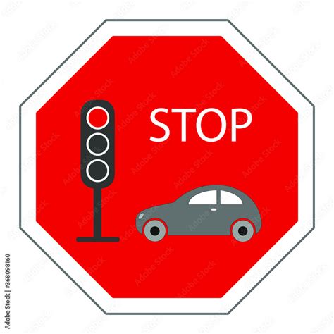 Traffic sign "Stop" with traffic light and car Stock Vector | Adobe Stock