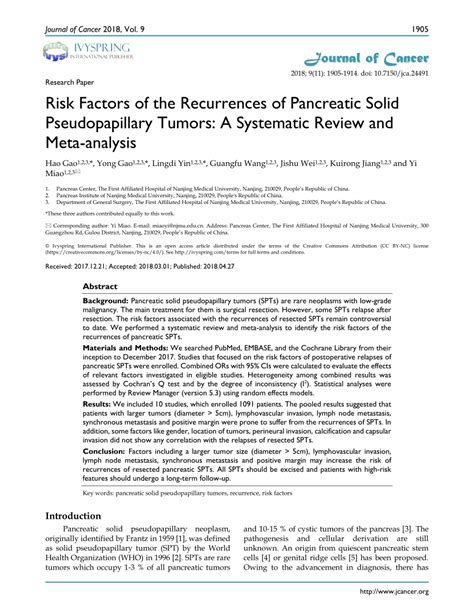 Pdf Risk Factors Of The Recurrences Of Pancreatic Solid