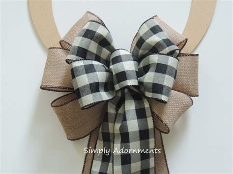 Farmhouse Black Check Wreath Bows Sparkle Burlap Black Buffalo Etsy