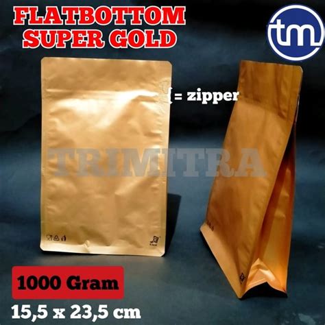 Jual Gusset Flat Bottom Kg Plastik Klip Kemasan Kopi Foil Gold Zipper