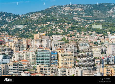 Aerial view of the cityscape with many residence and roof at Monaco ...