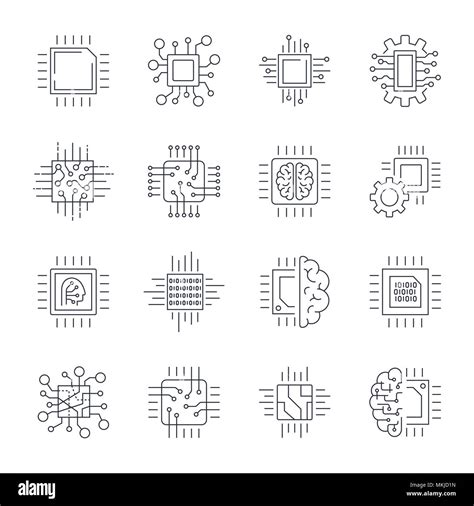 Cpu Microprocessor And Chips Icons Set Vector Editable Stroke Stock