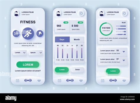 Fitness Workout Unique Neumorphic Design Kit Personal Trainer App With