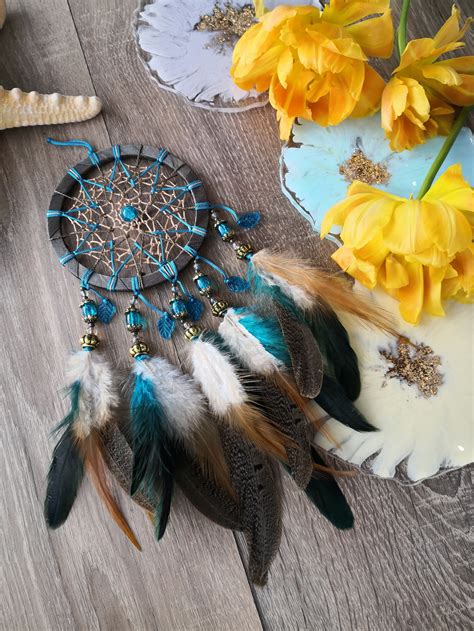 Teal Gray Dream Catcher Turquoise Dreamcatcher Dreamcatcher Etsy