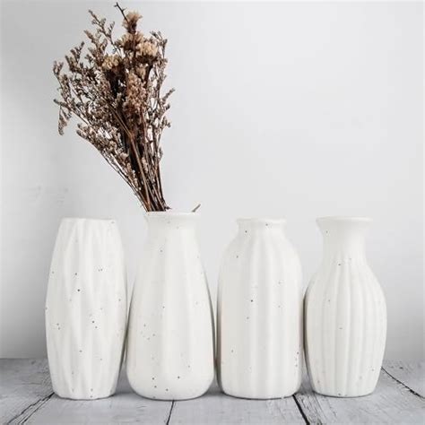 Set Of Small White Ceramic Vases Table Flower Vase Modern Decorative