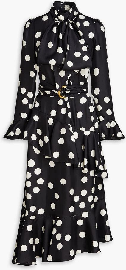 Zimmermann Pussy Bow Polka Dot Silk Satin Midi Dress Shopstyle