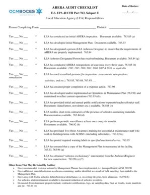 Fillable Online Ocmboces Ahera Audit Checklist Date Of Review