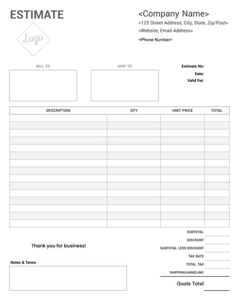 Job Estimate Form Template