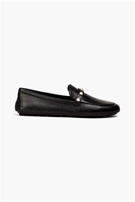 Stuart Weitzman Allpearls Embellished Leather Loafers In Black Lyst