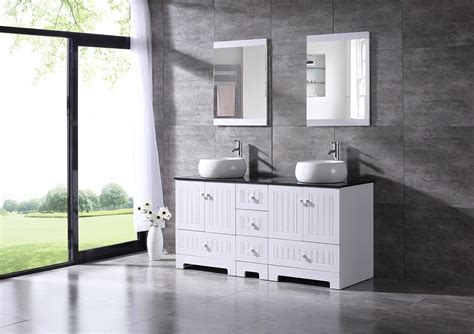 Wonline 60 White Double Bathroom Vanity Cabinet And Round Ceramic Sink Wmirror Combo Wash