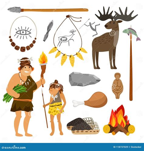 Stone Age People And Tools Stock Vector Illustration Of Hunter 118737029