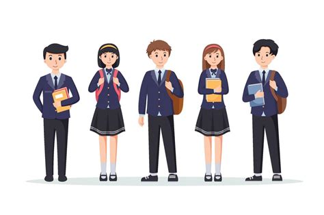 Character High School Student In School Uniform Vector Illustration