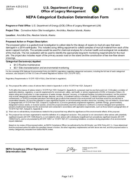 Fillable Online NEPA Categorical Exclusion Determination Form