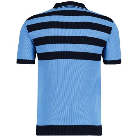 Madcap England Terry Retro Mod Ribbed Stripe Knit Polo Shirt