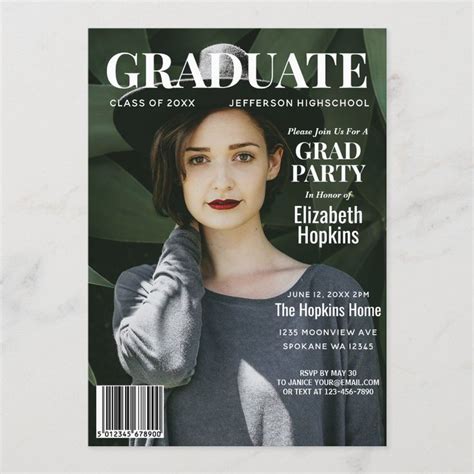 Graduate Magazine Cover Photo Graduation Party Invitation Size 5 X 7