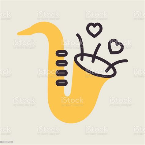 Cute Saxophone And Blowing Hearts Vector Icon Stock Illustration