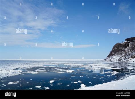 Drift Ice At Okhotsk Sea Shiretoko Hokkaido Japan In Winter Stock