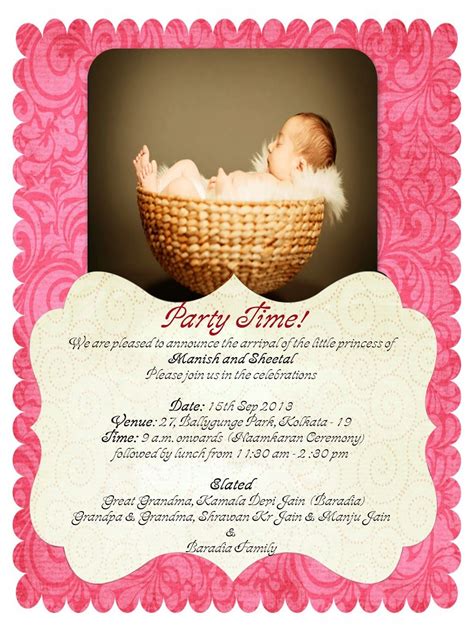 Cradle Ceremony Invite Free Baby Girl Naming Ceremony Invitation Card