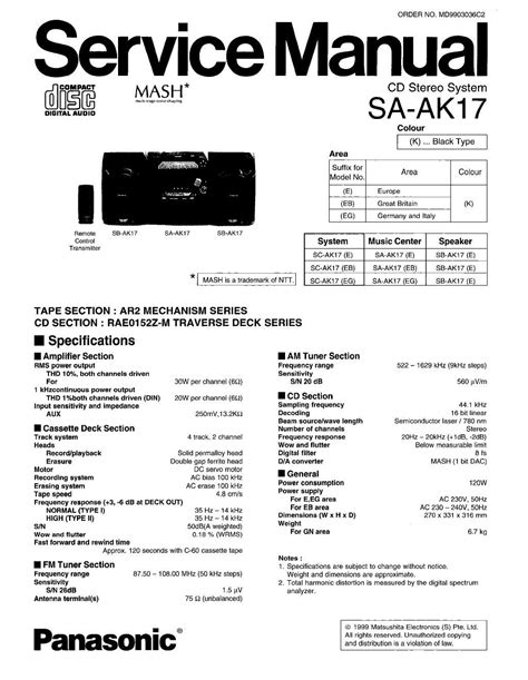 Download Panasonic Sa Ak17 Service Manual Free