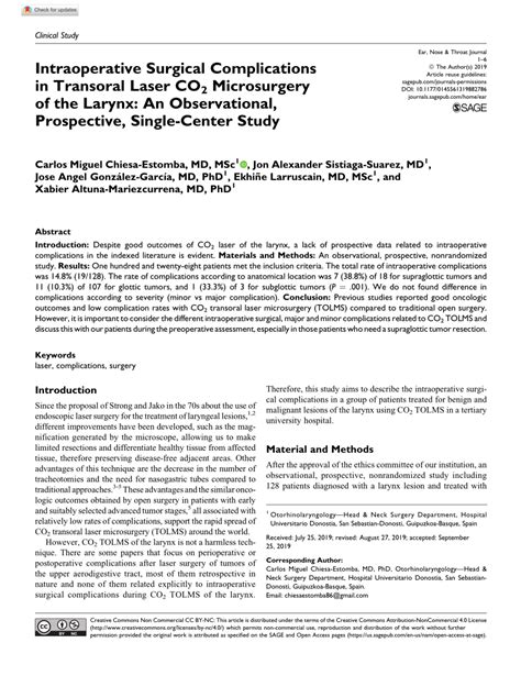 Pdf Intraoperative Surgical Complications In Transoral Laser Co 2 Microsurgery Of The Larynx