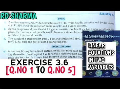 Rd Sharma Class Linear In Two Variables Exercise Q No To