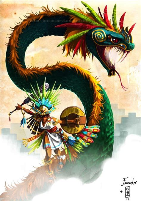 Quetzalcoatl Y Guerrero Arte De Dragón Obras De Arte Mexicano Arte