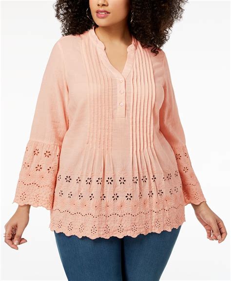 Style And Co Plus Size Cotton Pintuck Eyelet Top Created For Macys Macys