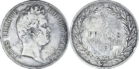 Frankreich 5 Francs 1830 W Münze Louis Philippe Lille S Silber KM