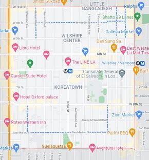 Satellite map of Koreatown, Los Angeles, CA. Streets and houses of ...