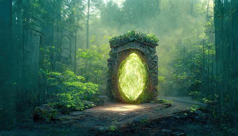 Premium Ai Image Fantasy Scene With Glowing Magical Portal In Misty Wood