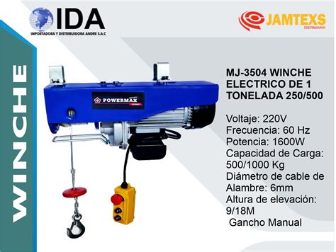 IDAFERPerú SAC MJ 3504 WINCHE ELECTRICO DE 1 TONELADA 250 500