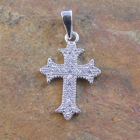 Sterling Silver Gothic CZ Cross Pendant 12x15mm Rhodium Plated