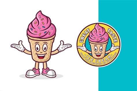 Dise O De Logotipo Premium De Mascota De Helado Vector Premium