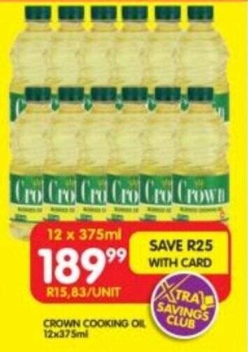 Crown Cooking Oil 12x375ml Offer At Shoprite