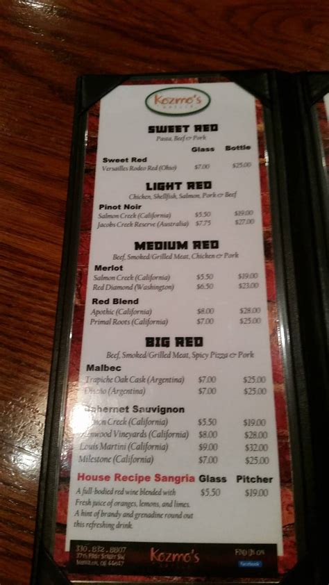 Menu At Kozmos Grille Pizzeria Massillon