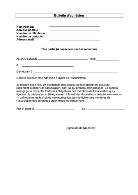 Model De Bulletin D Adhesion T L Chargement Gratuit Documents Pdf