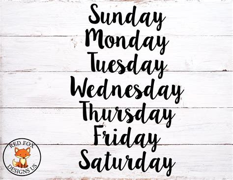 Days Of The Week Svg Sunday Monday Tuesday Wednesday Thursday Etsy Uk