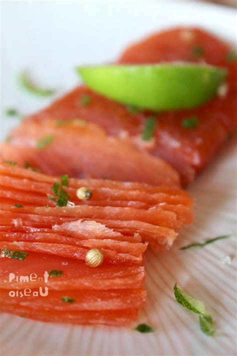 Gravlax De Saumon Au Citron Vert Et La Coriandre Piment Oiseau