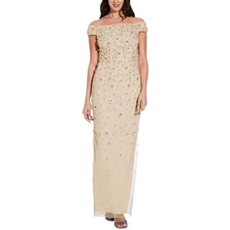 Adrianna Papell Womens Beige Embellished Formal Evening Dress Gown 12