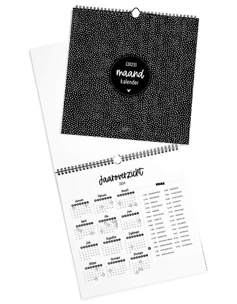 Zoedt Maandkalender Vierkant Zwart Wit Bol