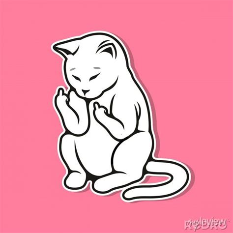 Vector Illustration Of Cute White Cat Showing Fuck You Vector Wall