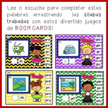 BOOM CARDS SÍLABAS TRABADAS Lectura Spanish Blends Digital by Ms