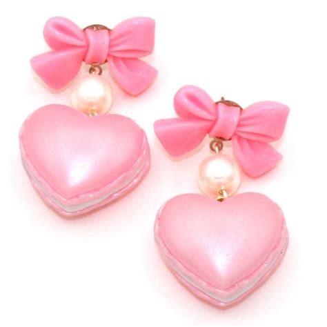 Macaron Heart Earrings Bow And Pearl Valentines Day Earrings Etsy