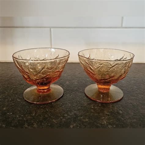 Seneca Driftwood Dining Vintage Seneca Driftwood Amber Crinkle Glass Dessert Bowls Set Of 2